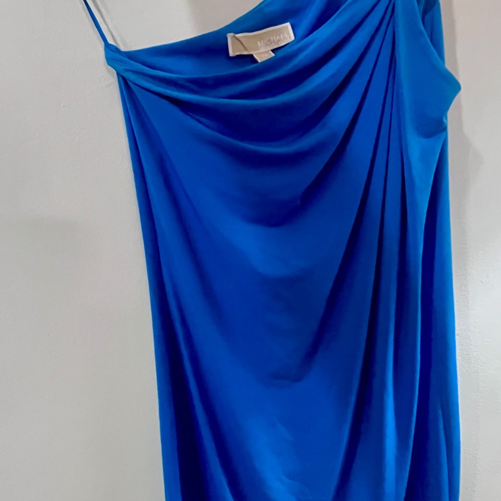 Michael Kors Bright Blue Silky Draped Asymmetrical Dress GORGEOUS!